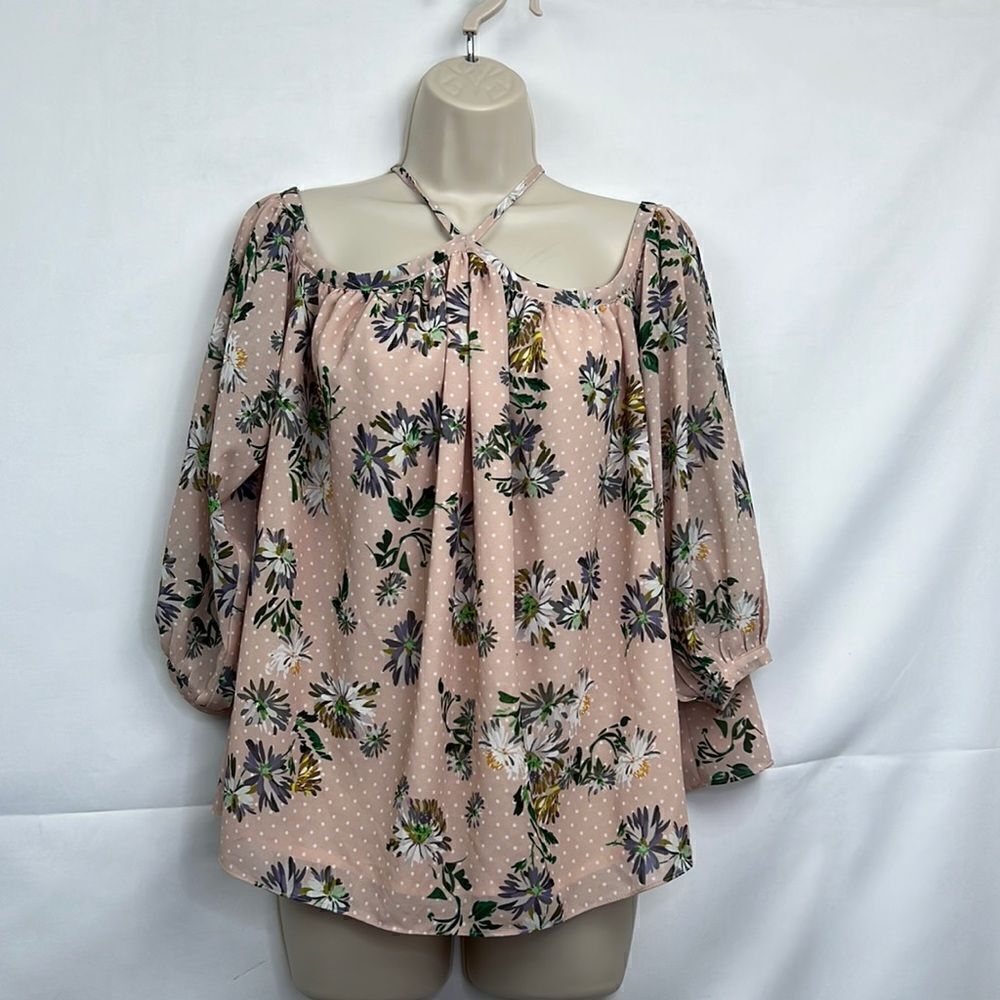 English Factory Blush floral print long sleeve blouse size large NWT